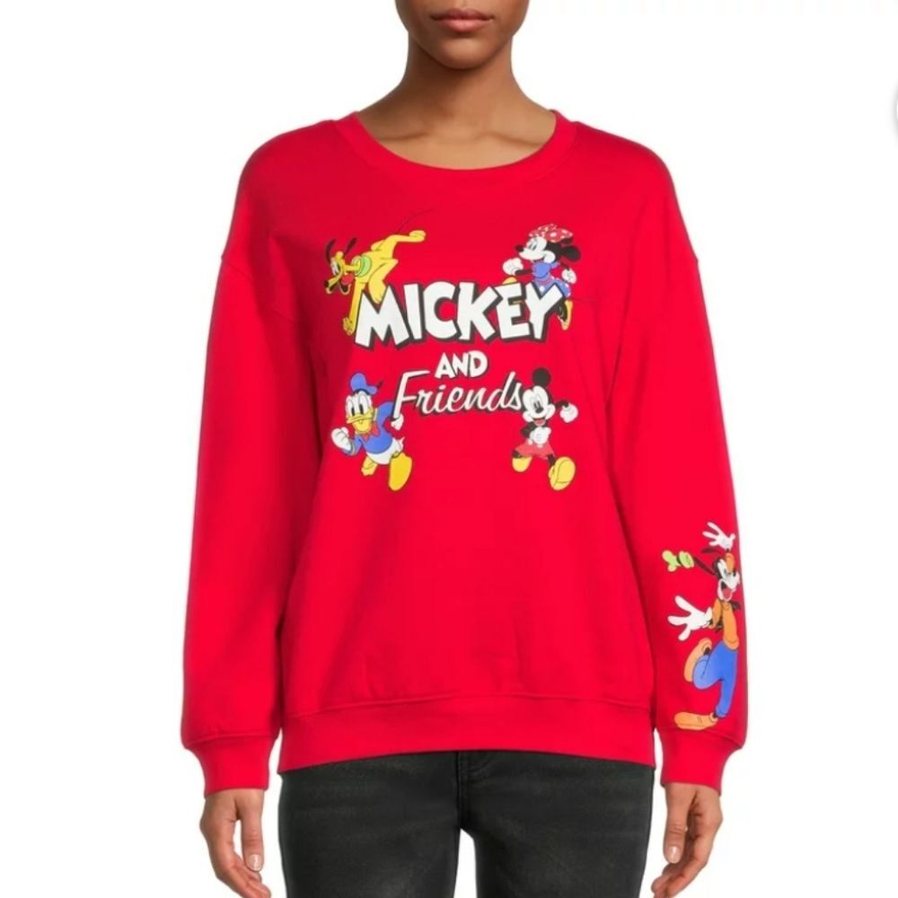 Disney Juniors Mickey & Friends Red Pullover Crewneck Sweater Size Large GUC